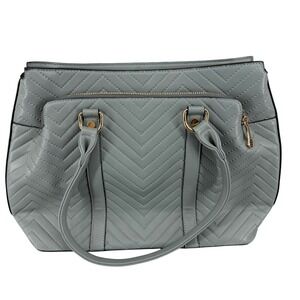 Segolene Paris Blue Grey Chevron Quilted Satchel Handbag Gold Hardware Large